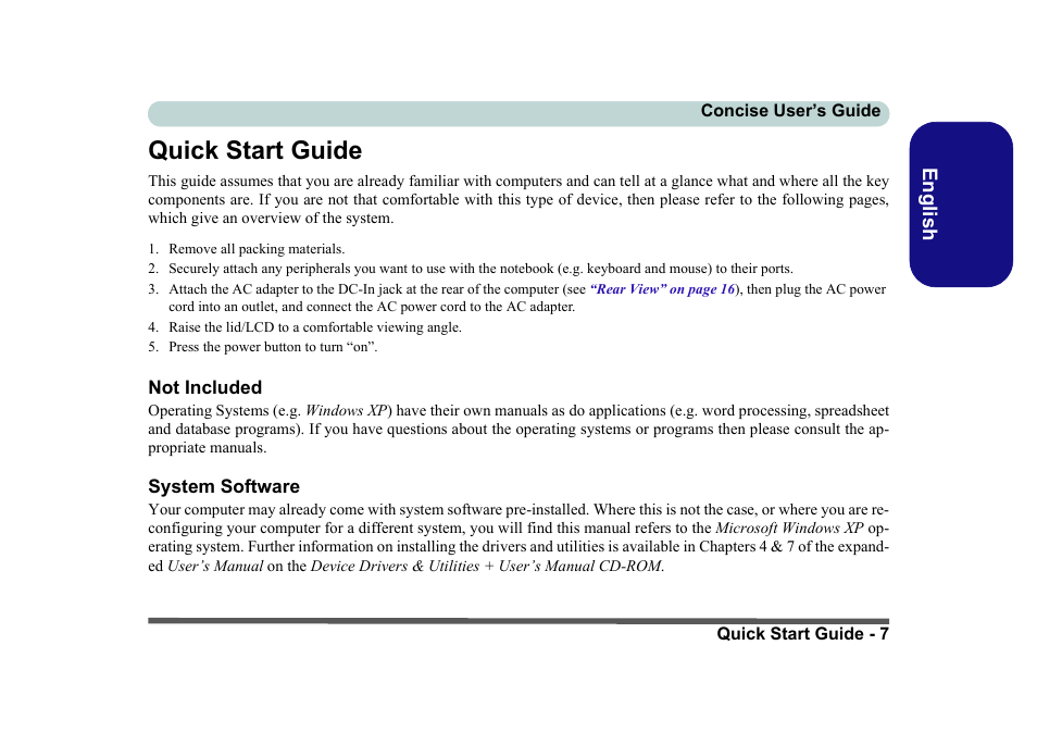 Quick start guide, Not included, System software | Eurocom D40EV IMPRESSA User Manual | Page 13 / 206