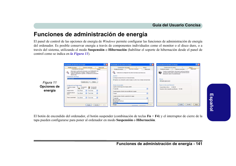 Funciones de administración de energía | Eurocom D40EV IMPRESSA User Manual | Page 147 / 206