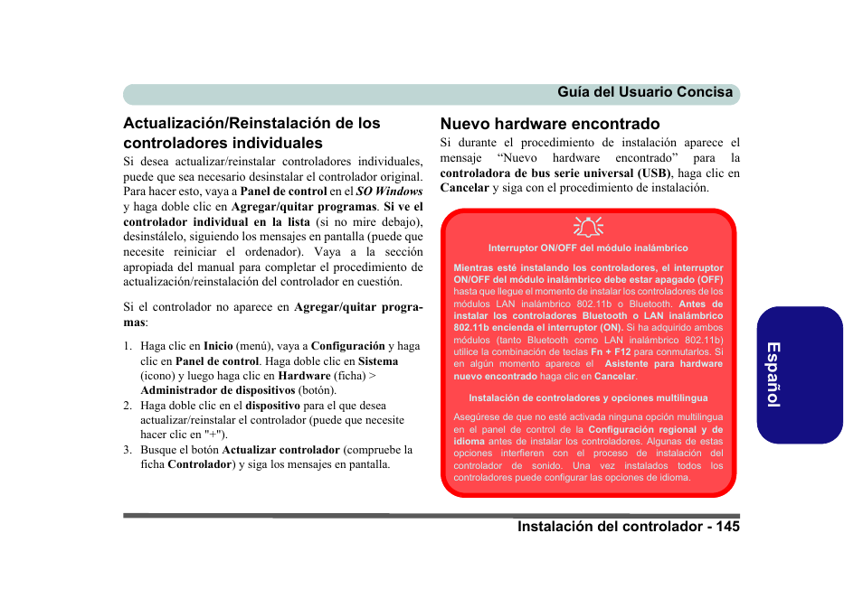 Nuevo hardware encontrado, Es pa ñol | Eurocom D40EV IMPRESSA User Manual | Page 151 / 206