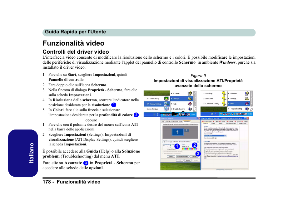 Funzionalità video, Controlli del driver video, Italiano | Eurocom D40EV IMPRESSA User Manual | Page 184 / 206