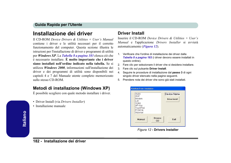 Installazione dei driver, Metodi di installazione (windows xp), Driver install | Italiano | Eurocom D40EV IMPRESSA User Manual | Page 188 / 206