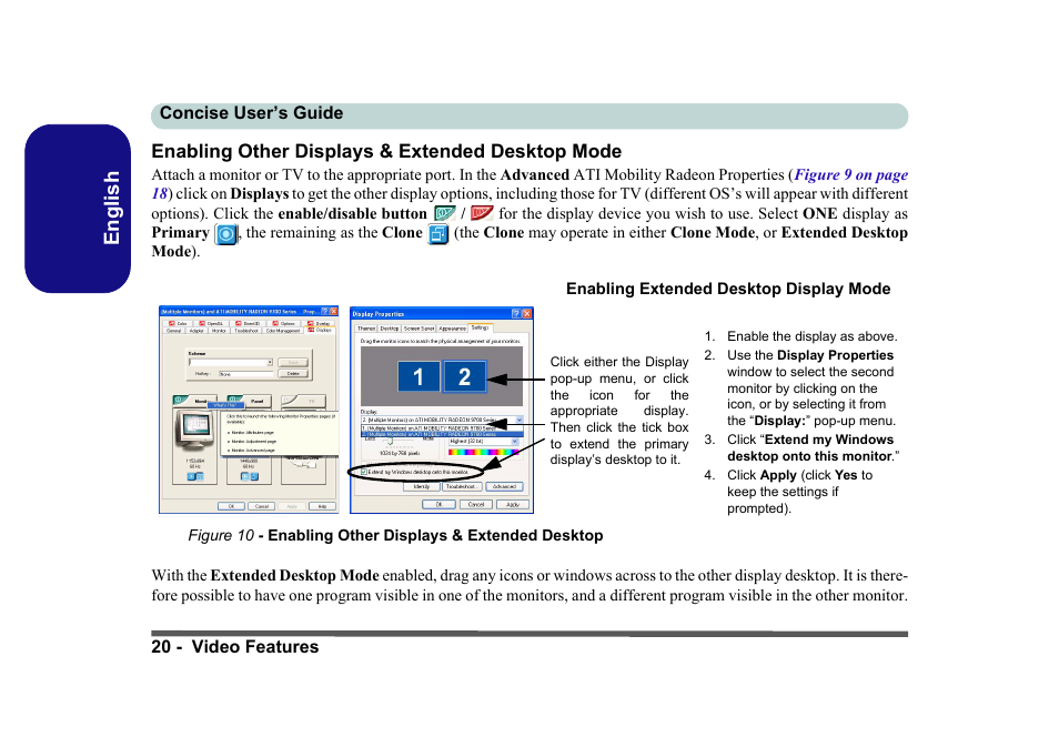 Enabling other displays & extended desktop mode, English | Eurocom D40EV IMPRESSA User Manual | Page 26 / 206