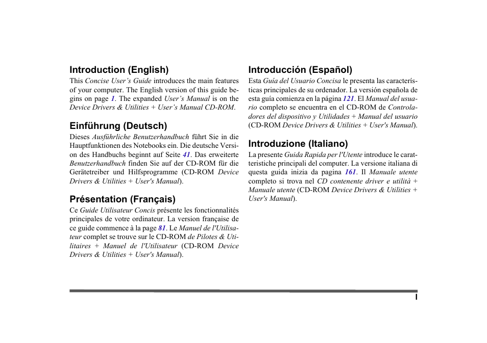 Introduction (english), Einführung (deutsch), Présentation (français) | Introducción (español), Introduzione (italiano) | Eurocom D40EV IMPRESSA User Manual | Page 3 / 206