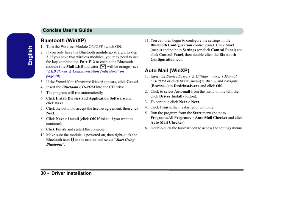 Bluetooth (winxp), Auto mail (winxp), English | Eurocom D40EV IMPRESSA User Manual | Page 36 / 206