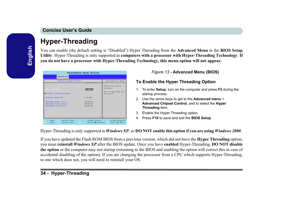 Hyper-threading, English, 34 - hyper-threading concise user’s guide | Eurocom D40EV IMPRESSA User Manual | Page 40 / 206