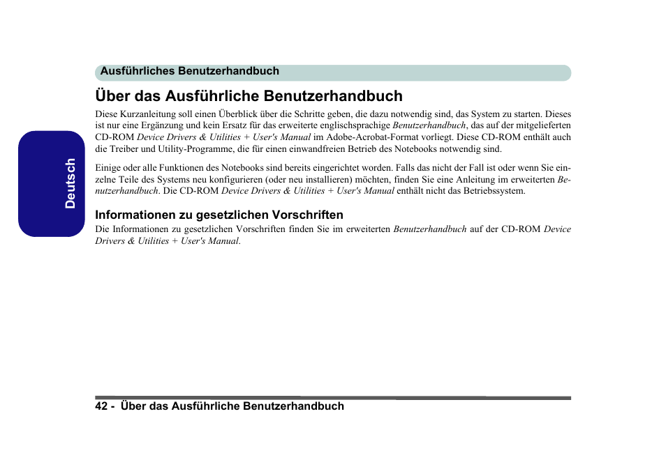 Über das ausführliche benutzerhandbuch, Informationen zu gesetzlichen vorschriften | Eurocom D40EV IMPRESSA User Manual | Page 48 / 206