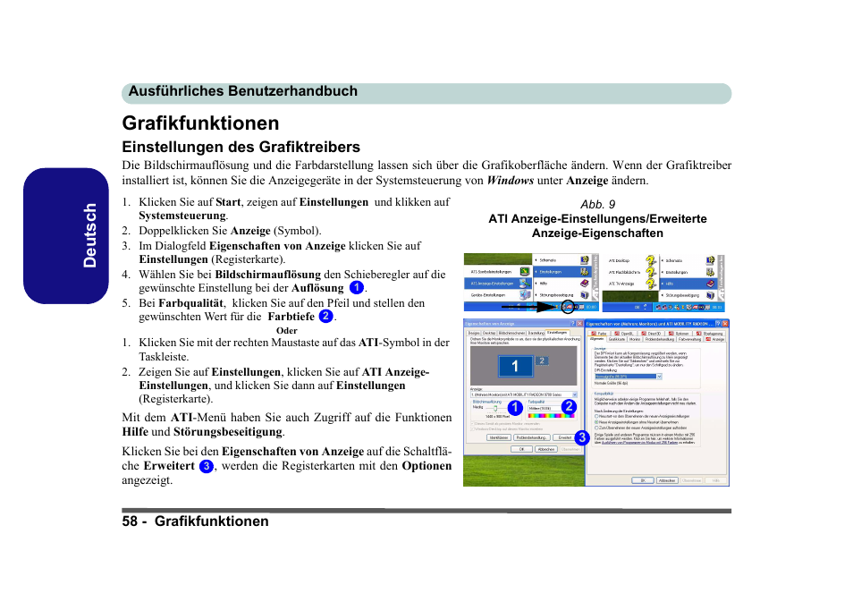 Grafikfunktionen, Einstellungen des grafiktreibers, Deutsch | Eurocom D40EV IMPRESSA User Manual | Page 64 / 206