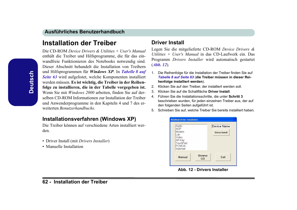 Installation der treiber, Installationsverfahren (windows xp), Driver install | Deutsch | Eurocom D40EV IMPRESSA User Manual | Page 68 / 206