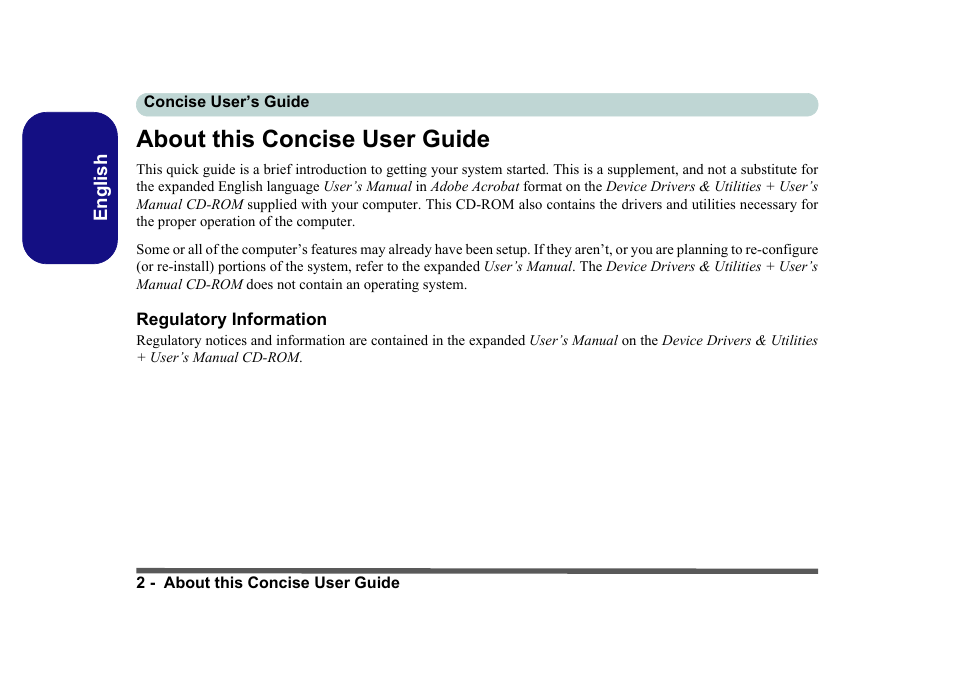 About this concise user guide, Regulatory information | Eurocom D40EV IMPRESSA User Manual | Page 8 / 206