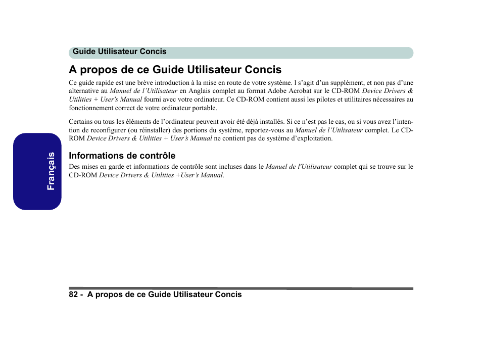 A propos de ce guide utilisateur concis, Informations de contrôle | Eurocom D40EV IMPRESSA User Manual | Page 88 / 206