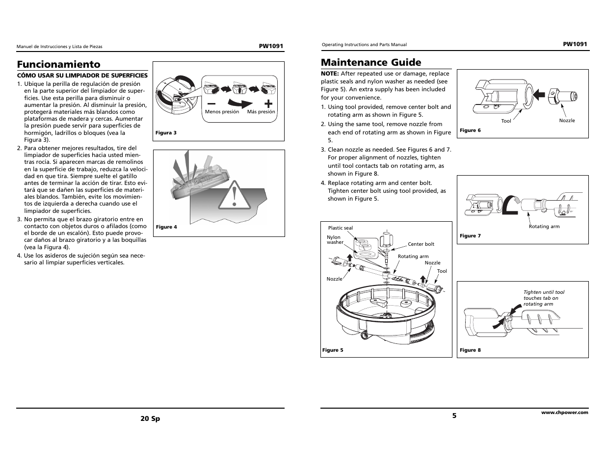 Maintenance guide, Funcionamiento | Campbell Hausfeld Deck `N Drive IN464900AV User Manual | Page 5 / 12