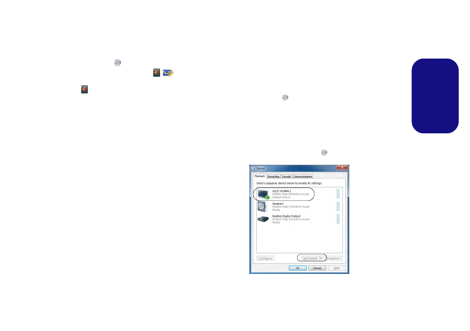 Audio features, Audio notes (fn + 5), Audio setup for hdmi | Engl ish | Eurocom Panther 5 User Manual | Page 26 / 185
