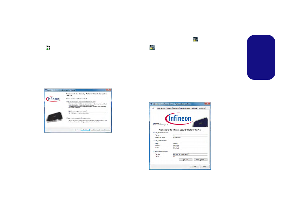 Initializing tpm, Infineon security platform settings tool, Engl ish initializing tpm | Eurocom Panther 5 User Manual | Page 38 / 185
