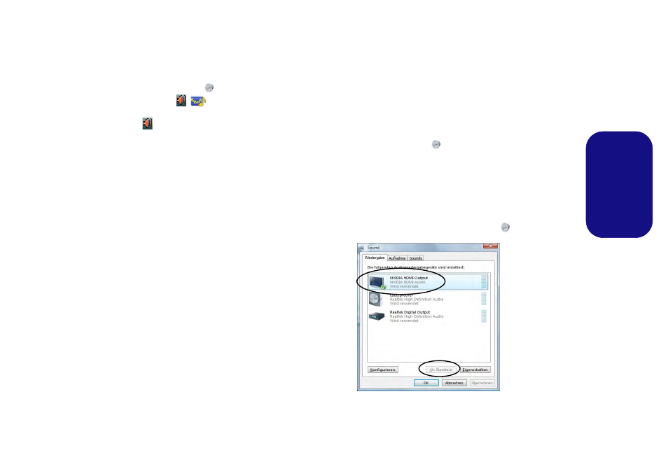 Audiofunktionen, Hinweise zur audiofunktion (fn + 5), Audio-setup für hdmi | Dio (siehe, Seite 57, Deutsch | Eurocom Panther 5 User Manual | Page 62 / 185