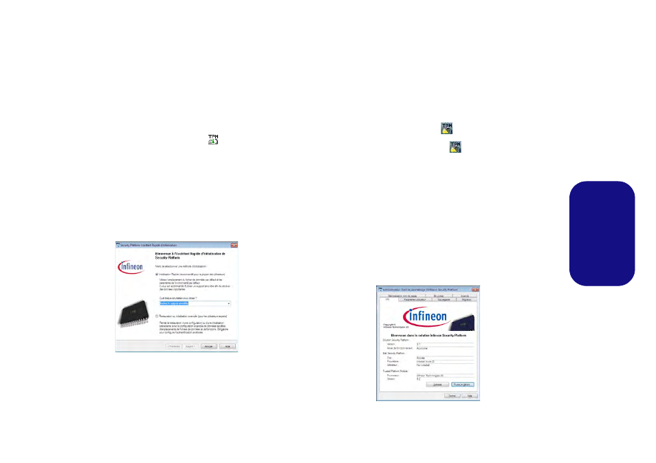 Initialiser tpm, Outil des paramétrage d’infineon security platform, Fr anç ais | Eurocom Scorpius 3 User Manual | Page 118 / 205