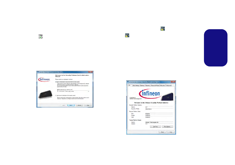 Initializing tpm, Infineon security platform settings tool, Engl ish initializing tpm | Eurocom Scorpius 3 User Manual | Page 38 / 205