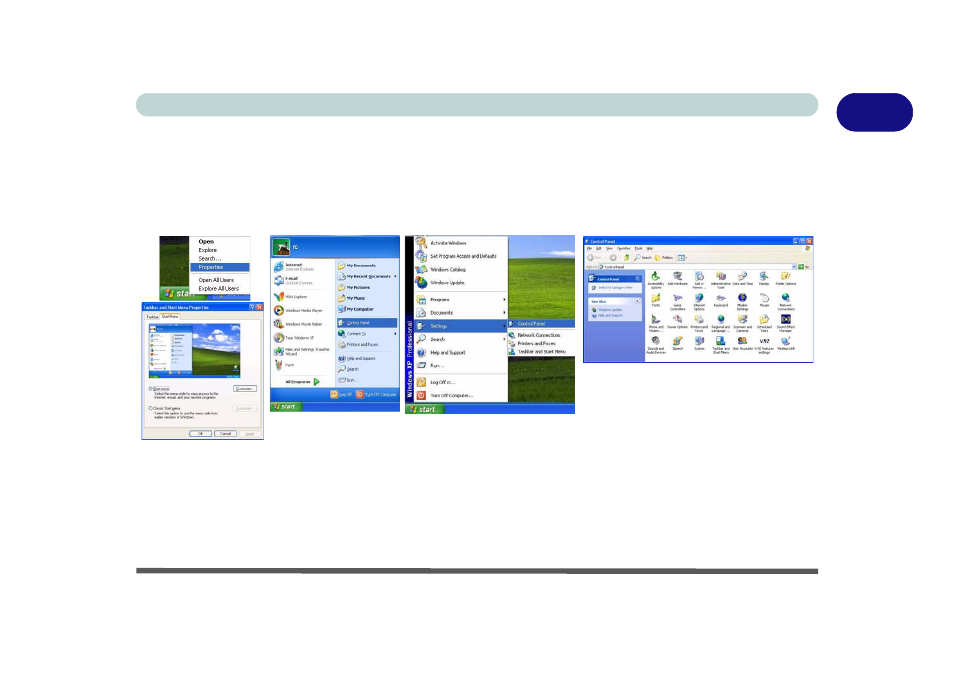 Windows xp start menu & control panel, Windows xp start menu & control panel -15 | Eurocom D700T Enigma User Manual | Page 35 / 176