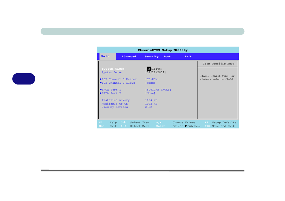 Main menu, System time & date, Main menu -6 system time & date -6 | Bios utilities 5 - 6 main menu, Figure 5 - 2 | Eurocom D700T Enigma User Manual | Page 86 / 176