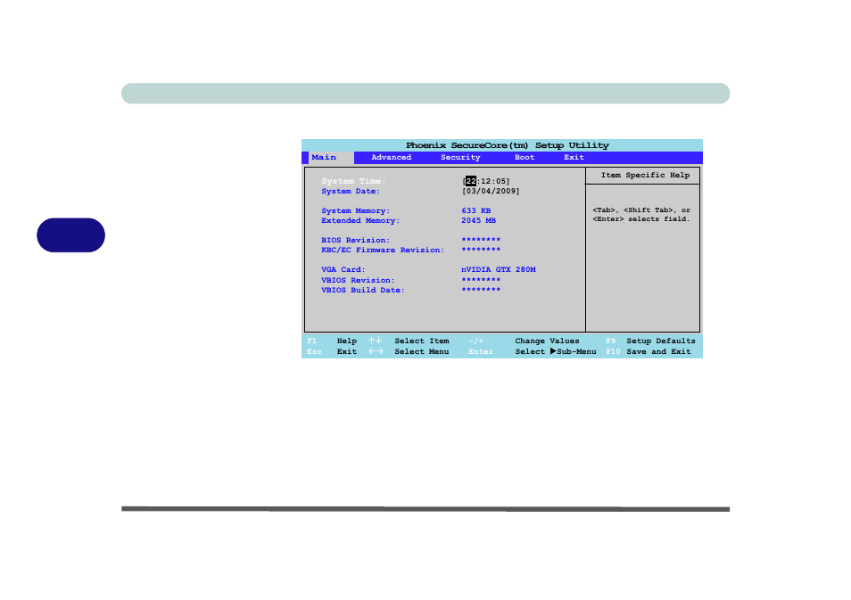 Main menu, System time & date (main menu), System/extended memory: (main menu) | Bios utilities 5 - 6 main menu, Figure 5 - 1 | Eurocom D900F Panther Workstation User Manual | Page 88 / 212