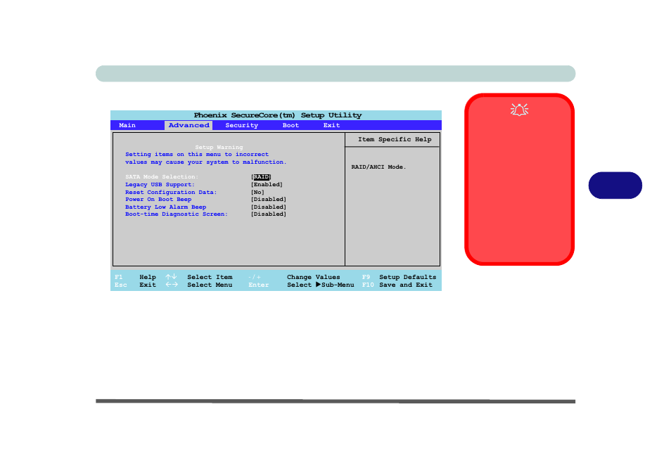 Advanced menu, Sata mode selection: (advanced menu), Bios utilities advanced menu 5 - 7 | Figure 5 - 2 | Eurocom D900F Panther Workstation User Manual | Page 89 / 212