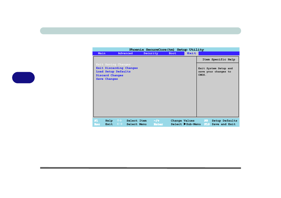 Exit menu, Exit menu -12, Bios utilities 5 - 12 exit menu | Figure 5 - 5 | Eurocom D900F Panther Workstation User Manual | Page 94 / 212