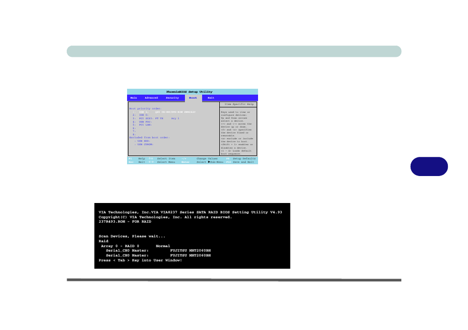 Modules raid setup 7 - 23, Figure 7 - 9, Figure 7 - 10 | Boot menu (bios), Via raid bios boot screen | Eurocom D900K F-Bomb User Manual | Page 123 / 160