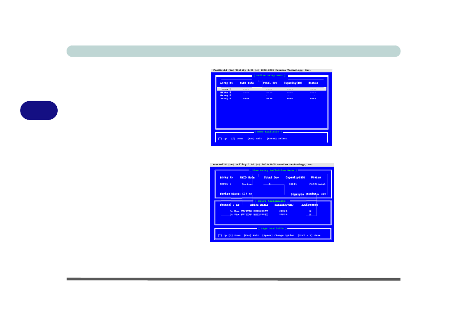 Drivers & utilities 4 - 12 raid mode configuration, Figure 4 - 11, Figure 4 - 12 | Fastbuild utility (define array menu), Fastbuild utility (view array definition menu) | Eurocom D900T PHANTOM User Manual | Page 76 / 182