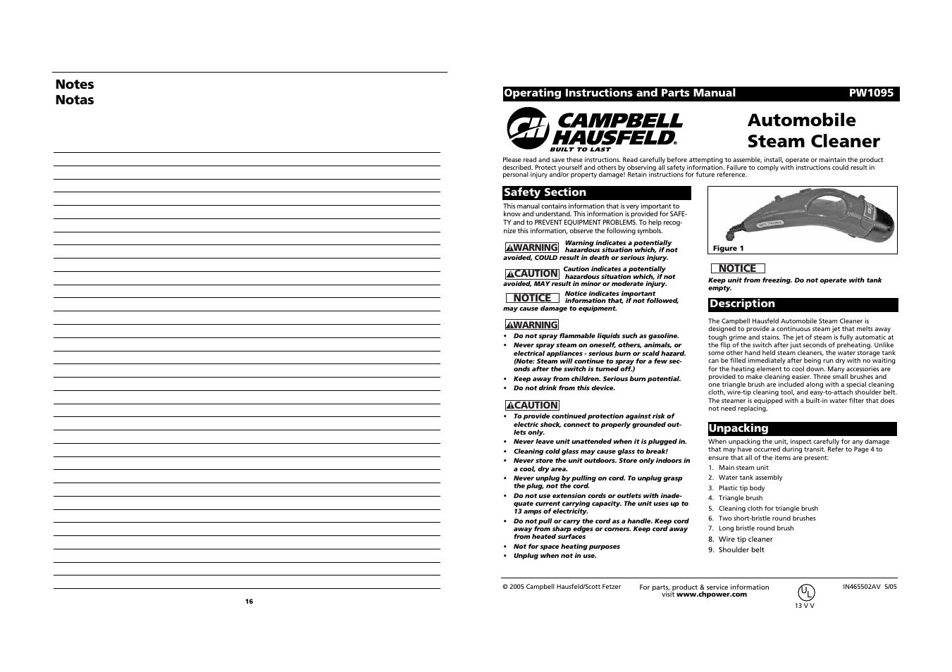Campbell Hausfeld PW1095 User Manual | 8 pages