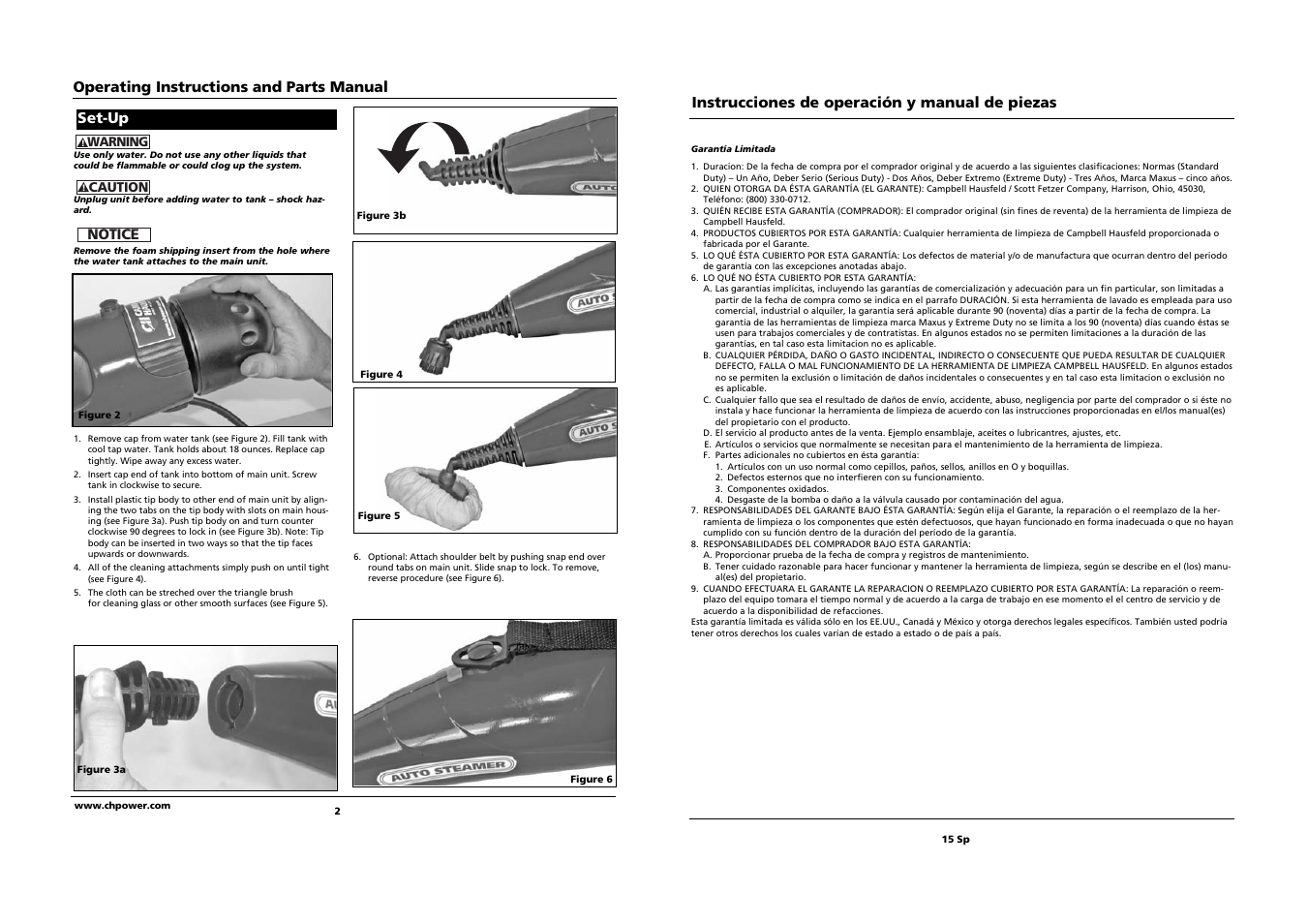 Instrucciones de operación y manual de piezas, Operating instructions and parts manual, Set-up | Notice | Campbell Hausfeld PW1095 User Manual | Page 2 / 8