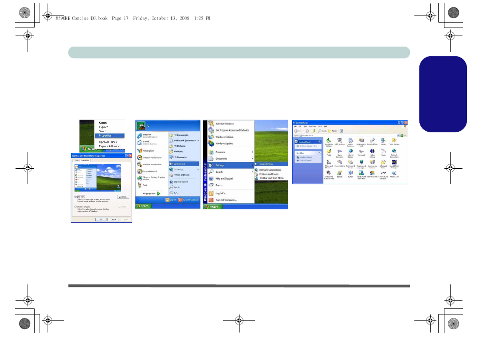 Windows xp start menu & control panel | Eurocom M590KE EMPEROR-X User Manual | Page 23 / 226