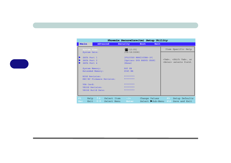 Main menu, System time & date (main menu), Main menu -6 system time & date (main menu) -6 | Bios utilities 5 - 6 main menu, Figure 5 - 2 | Eurocom M860TU Montebello User Manual | Page 80 / 220