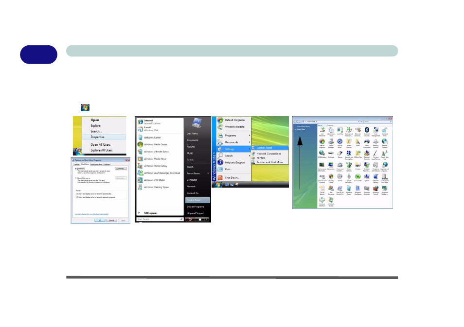 Windows vista start menu & control panel, Windows vista start menu & control panel -16 | Eurocom M980NU XCaliber User Manual | Page 38 / 214