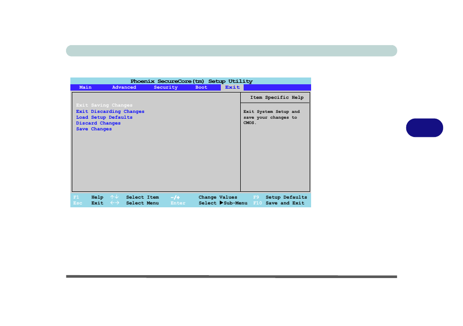 Exit menu, Exit menu -13, Bios utilities exit menu 5 - 13 | Figure 5 - 6 | Eurocom M980NU XCaliber User Manual | Page 97 / 214