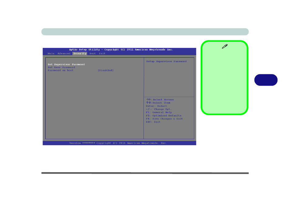 Security menu, Set supervisor password (security menu) | Eurocom P150EM Racer 2 User Manual | Page 107 / 288