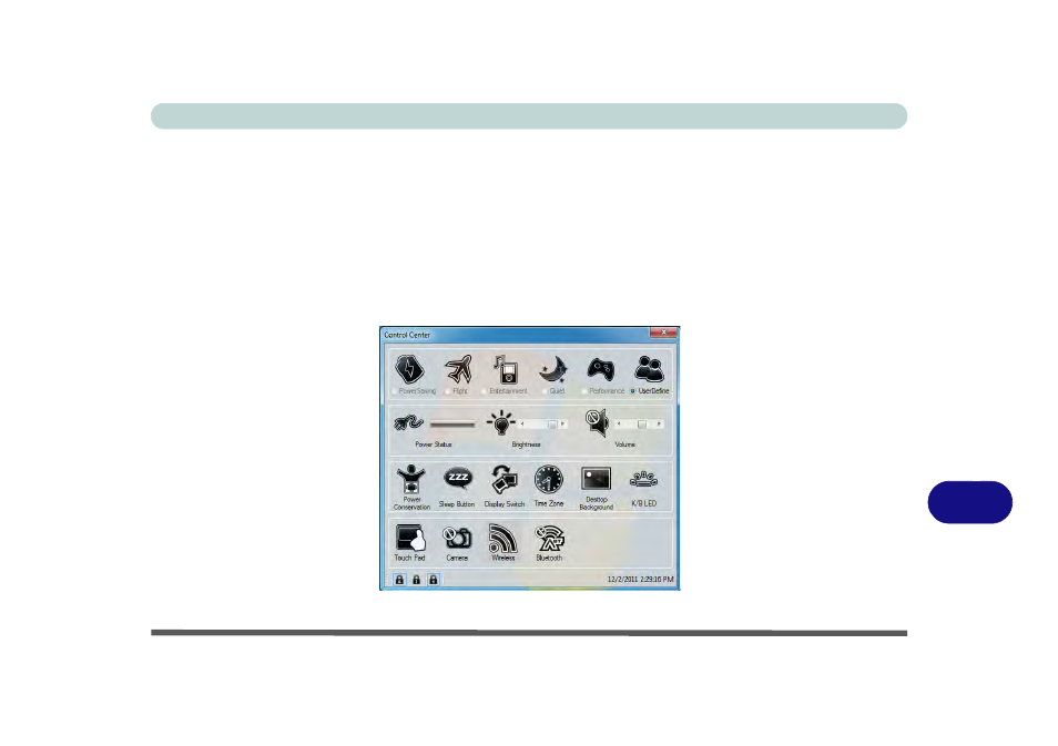 Appendix b: control center, Overview, Control center | Eurocom P370EM Scorpius User Manual | Page 259 / 312