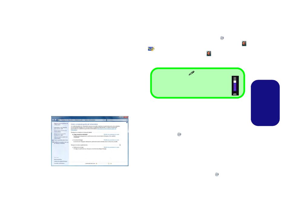 Options d’alimentation, Caractéristiques audio, Configuration audio pour hdmi | Options d’alimentation caractéristiques audio, Fr anç ais | Eurocom Racer 3W User Manual | Page 105 / 196