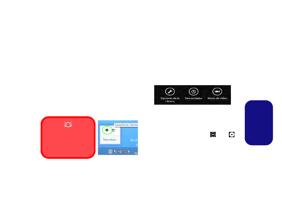 Sonido sound blaster, Cámara pc, App cámara de la interfaz de usuario metro | Es pa ñol, Aplicación sound blaster cinema | Eurocom Racer 3W User Manual | Page 145 / 196