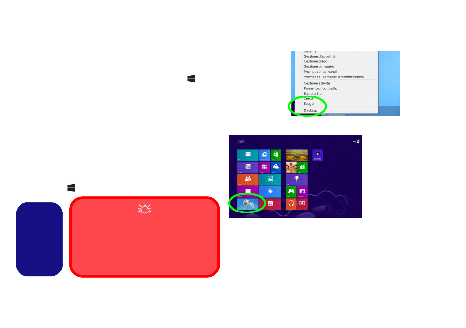 Pannello di controllo e desktop di windows, Schermata start e desktop di windows, Italiano | Eurocom Racer 3W User Manual | Page 178 / 196