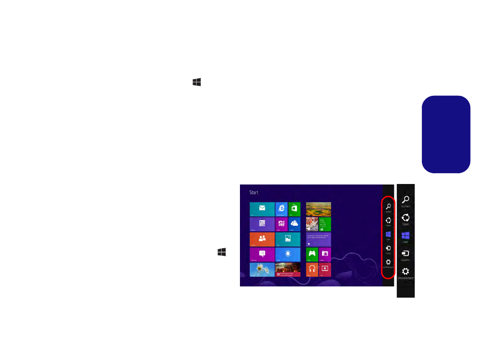 Windows 8 desktop-taskleiste, Apps und kacheln, Windows 8 charms-leiste | Eurocom Racer 3W User Manual | Page 65 / 196