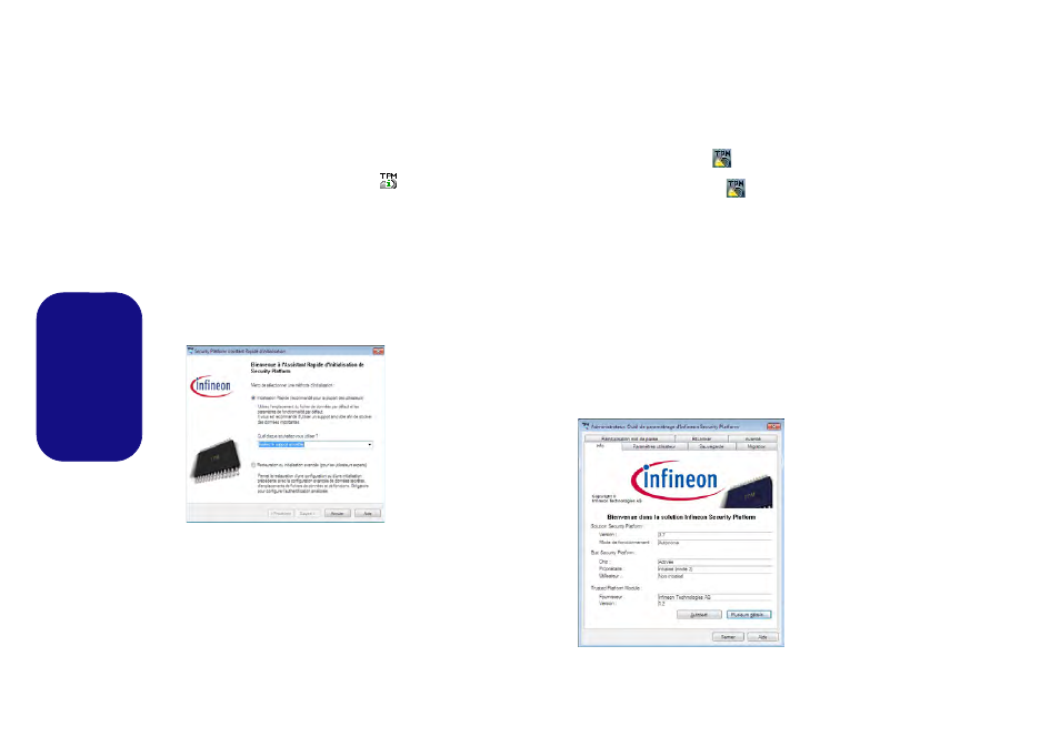 Initialiser tpm, Outil des paramétrage d’infineon security platform, Français | Eurocom Panther 5D User Manual | Page 110 / 186