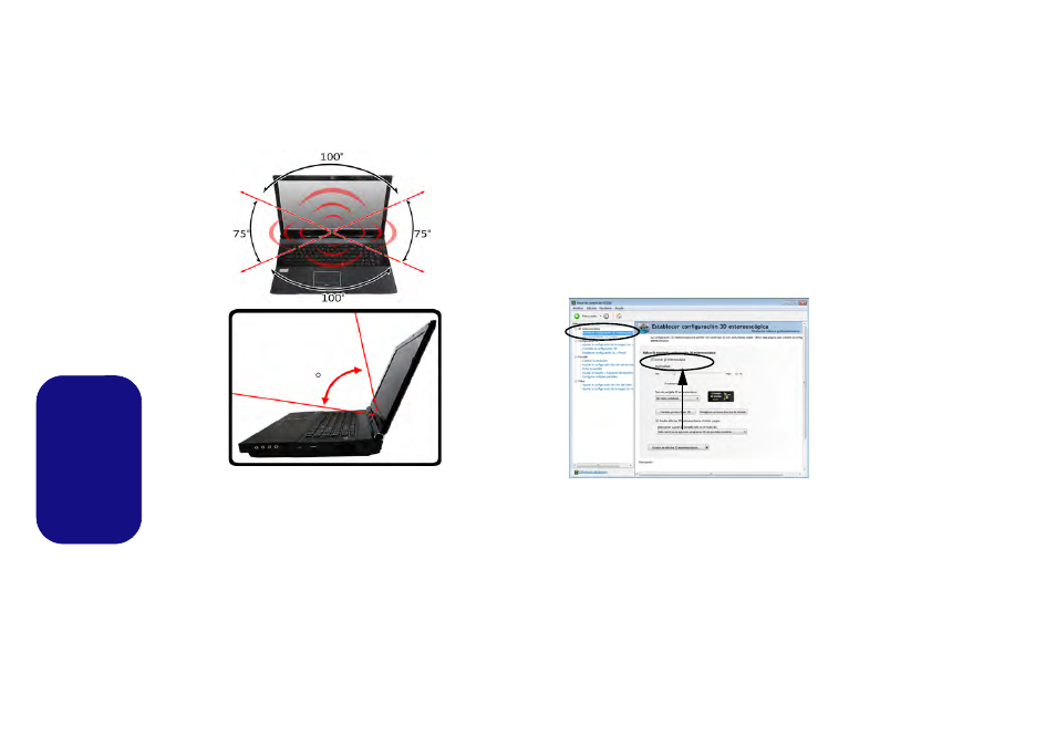 Como, Español, Ángulos de visión | Establecer configuración 3d estereoscópica | Eurocom Panther 5D User Manual | Page 132 / 186