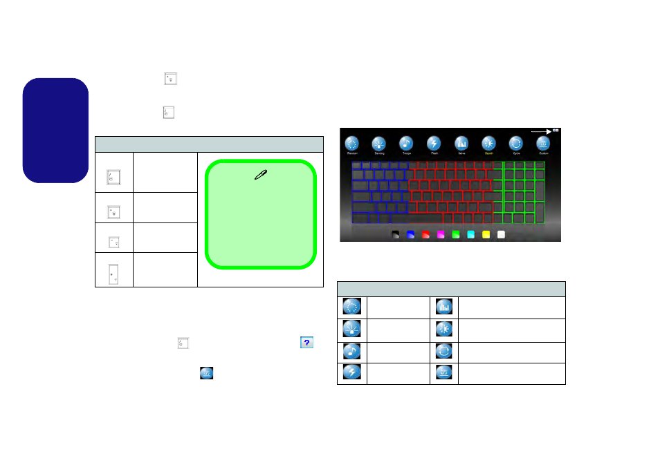 Keyboard led, English, Keyboard backlight application | Eurocom Panther 5D User Manual | Page 16 / 186
