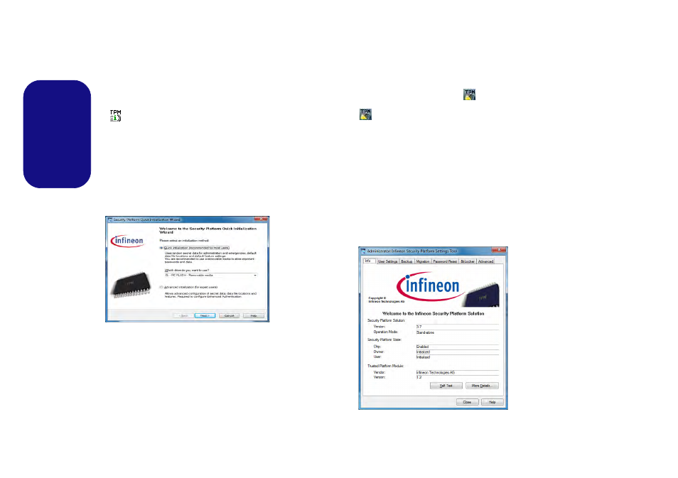 Initializing tpm, Infineon security platform settings tool, English initializing tpm | Eurocom Panther 5D User Manual | Page 38 / 186