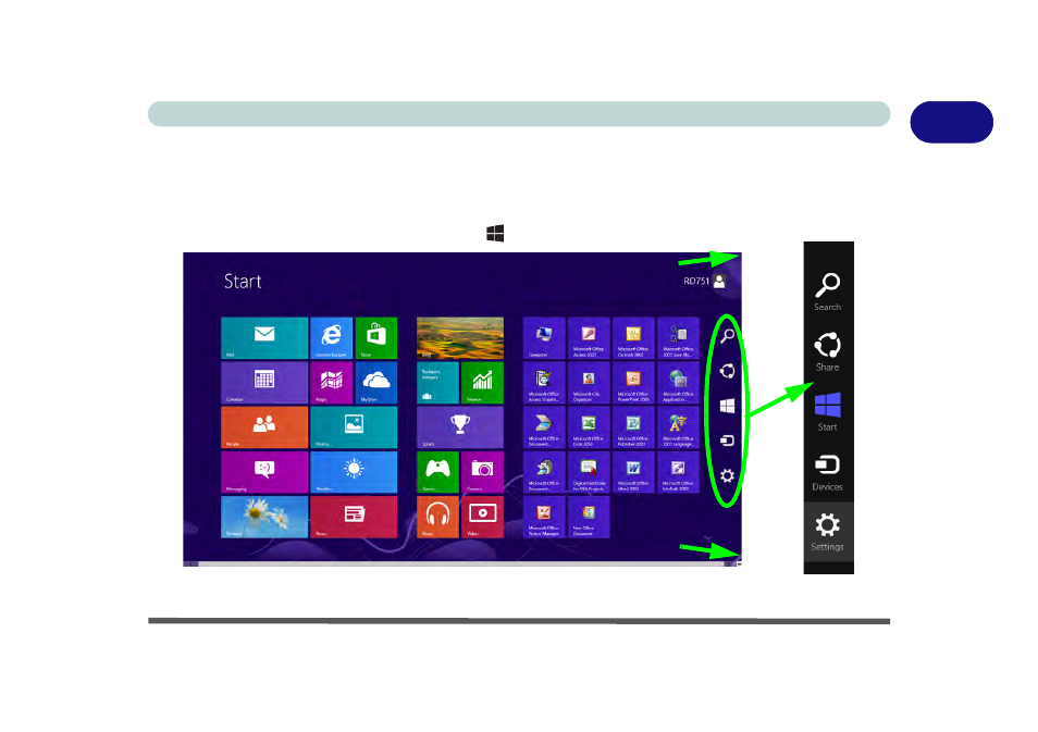 Windows 8 charms bar, Windows 8 charms bar -19 | Eurocom Uno 2.1 User Manual | Page 44 / 271