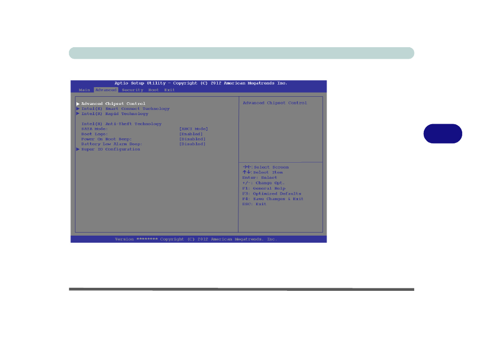 Advanced menu, Advanced chipset control (advanced menu) | Eurocom Uno 2.1 User Manual | Page 96 / 271
