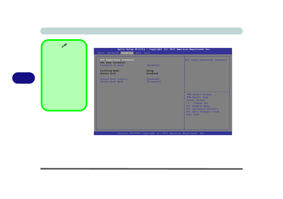 Security menu, Password on boot (security menu) | Eurocom Uno 2.1 User Manual | Page 99 / 271