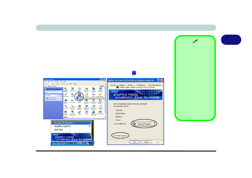 Intel graphics properties, Intel graphics properties -3, Etc. see | Intel, To see how to access this infor | Eurocom L29xN All-in-One LCD PC User Manual | Page 35 / 110