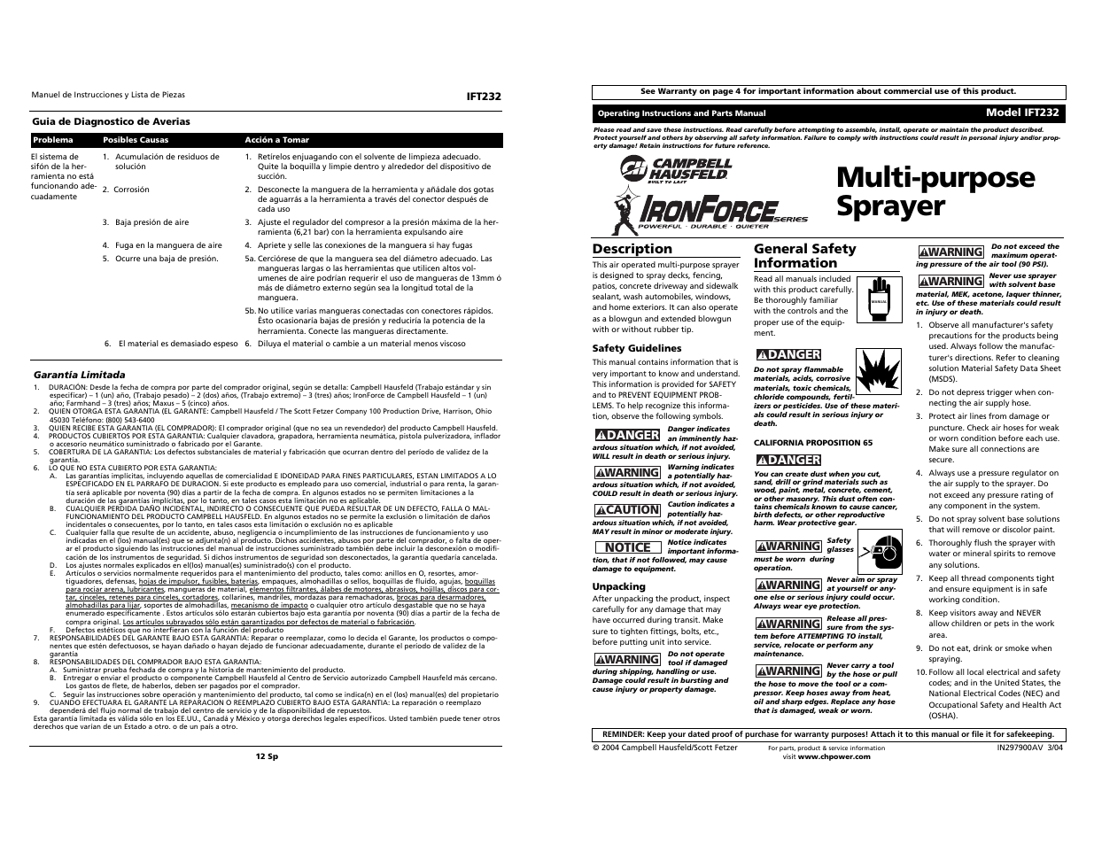 Campbell Hausfeld IFT232 User Manual | 6 pages
