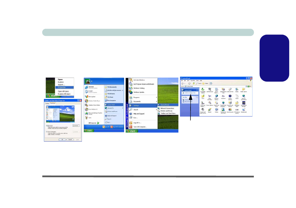 Windows xp start menu & control panel | Eurocom L29xTP; TouchScreen PC User Manual | Page 21 / 168