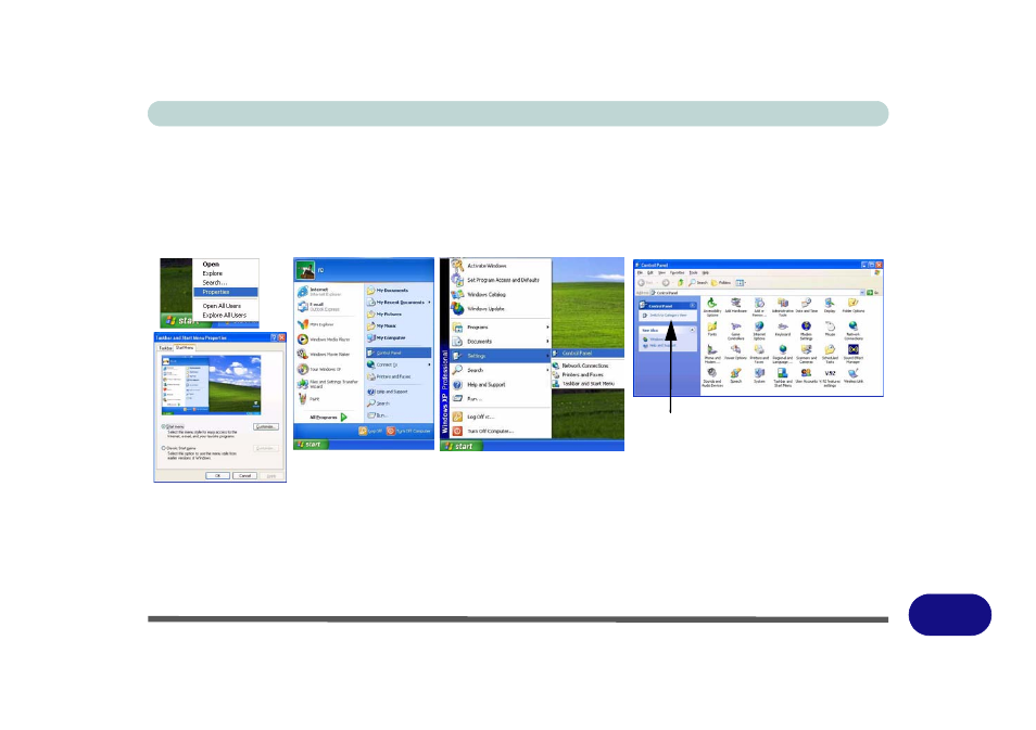 Windows xp start menu & control panel | Eurocom LV220 ViiVA User Manual | Page 145 / 192